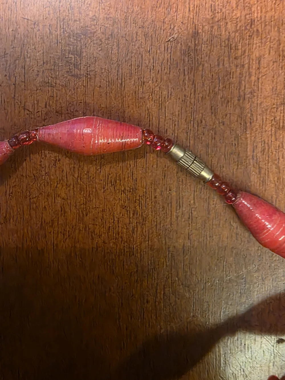 Handmade Red Rolled Paper Bead Long Strand Necklace - Picture 2 of 3